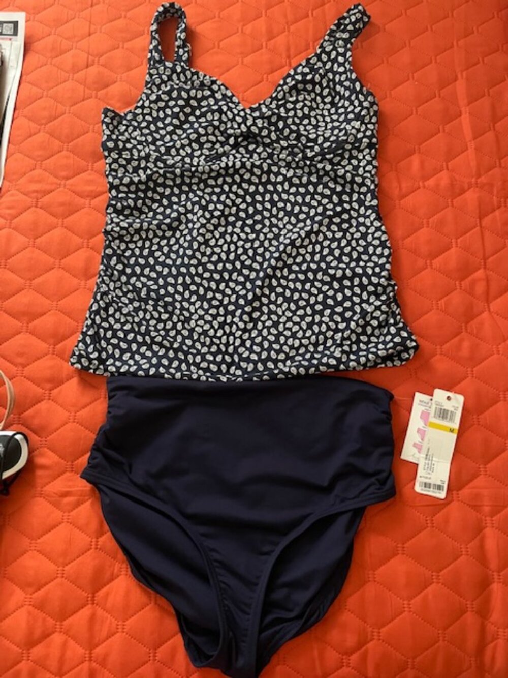 Anne Cole Navy Blue Tankini top with 3-way bottom, M, NWT